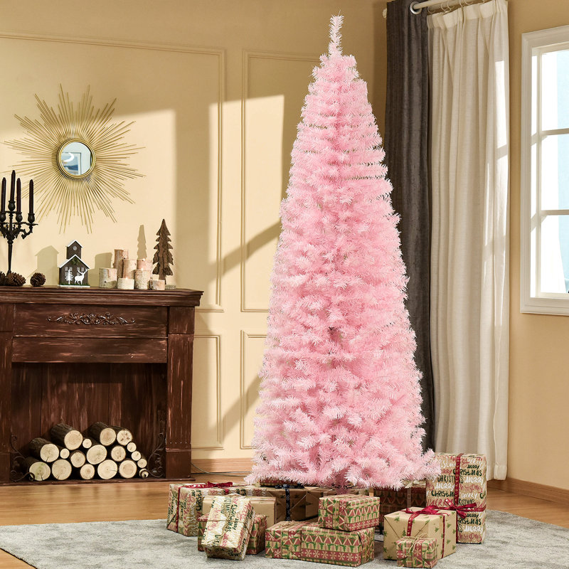 Sapin de Noël artificiel mince de 7 pi avec 818 pointes réalistes, rose
