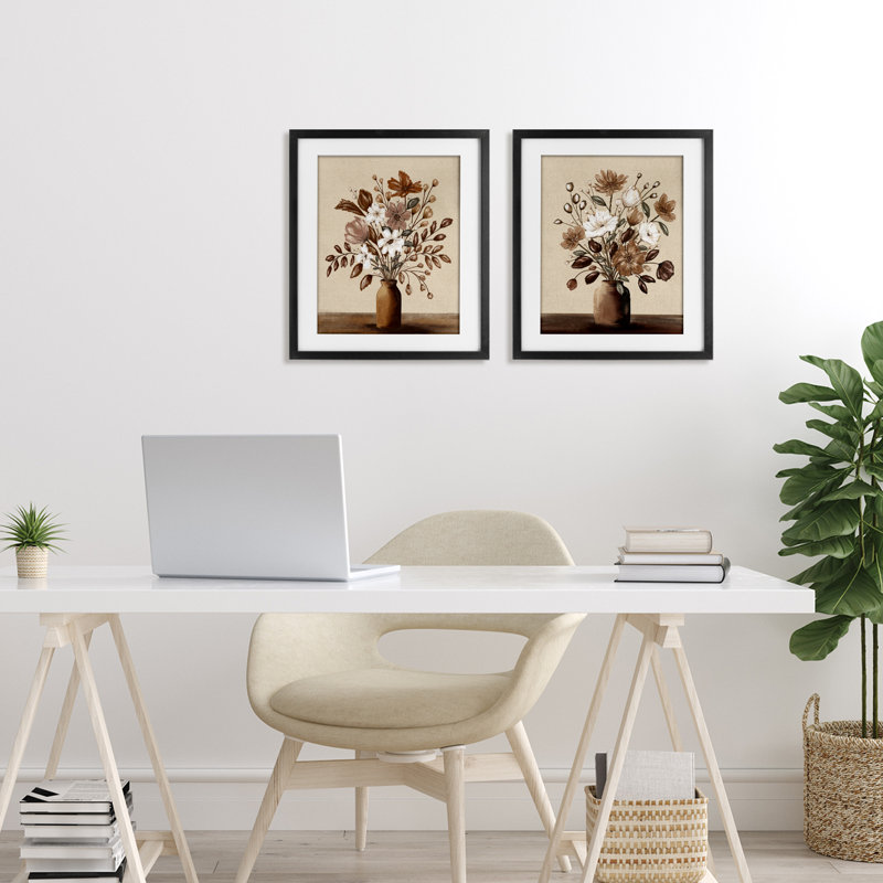Ensemble de 2 vases Mocha Bouquet Vases, impression par Kristen Dalpiaz, Cadre noir minuit, H 16 po x l 13 po