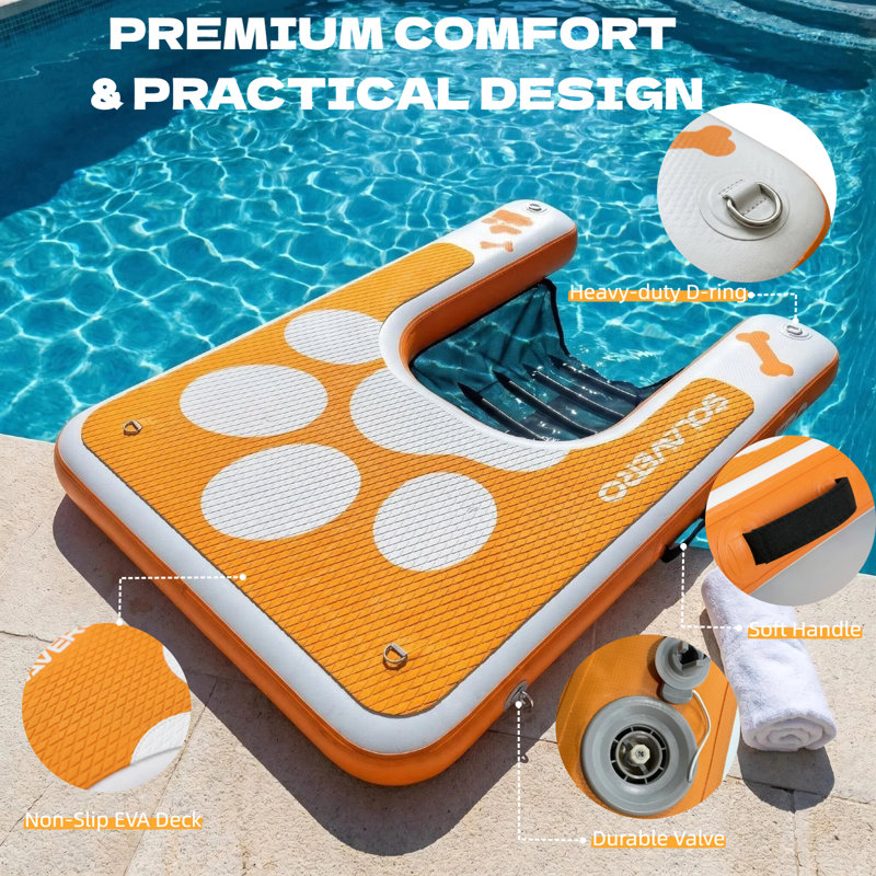 Inflatable Dog Water Ramp, Non-Slip Pet Pool Ladder with EVA Deck, Floating Dog Stairs with Pump, Repair Kit & Carry Bag, for Pool, Lake, Boat & Dock, 3 Colors & 2 Sizes Available