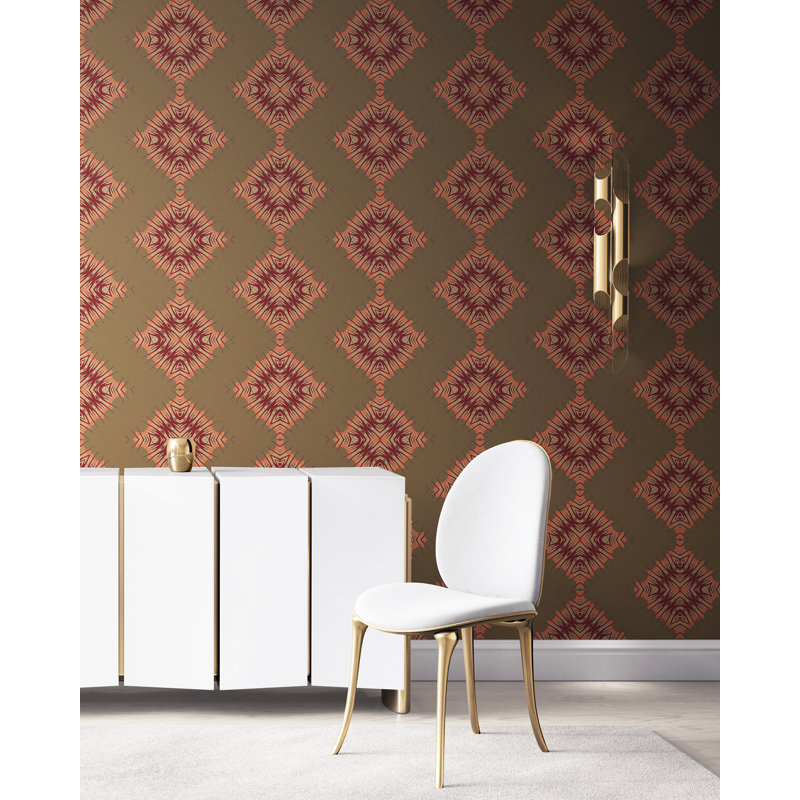 Desert Diamonds (Large) | Intricate Geometric Wallpaper Double Roll, Brown/Green/Pink/Tan/Beige