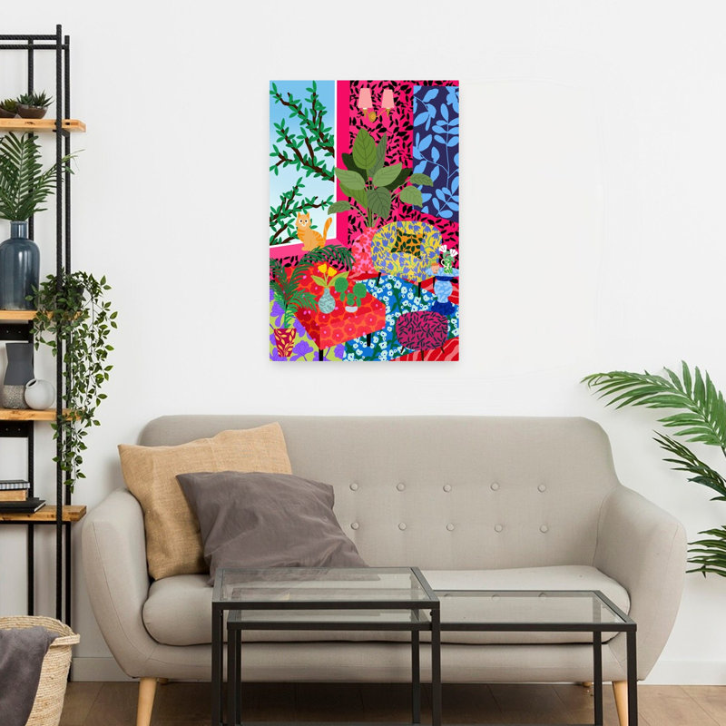 Chat, fleur, salon, art mural contemporain, H 24 po x l 16 po