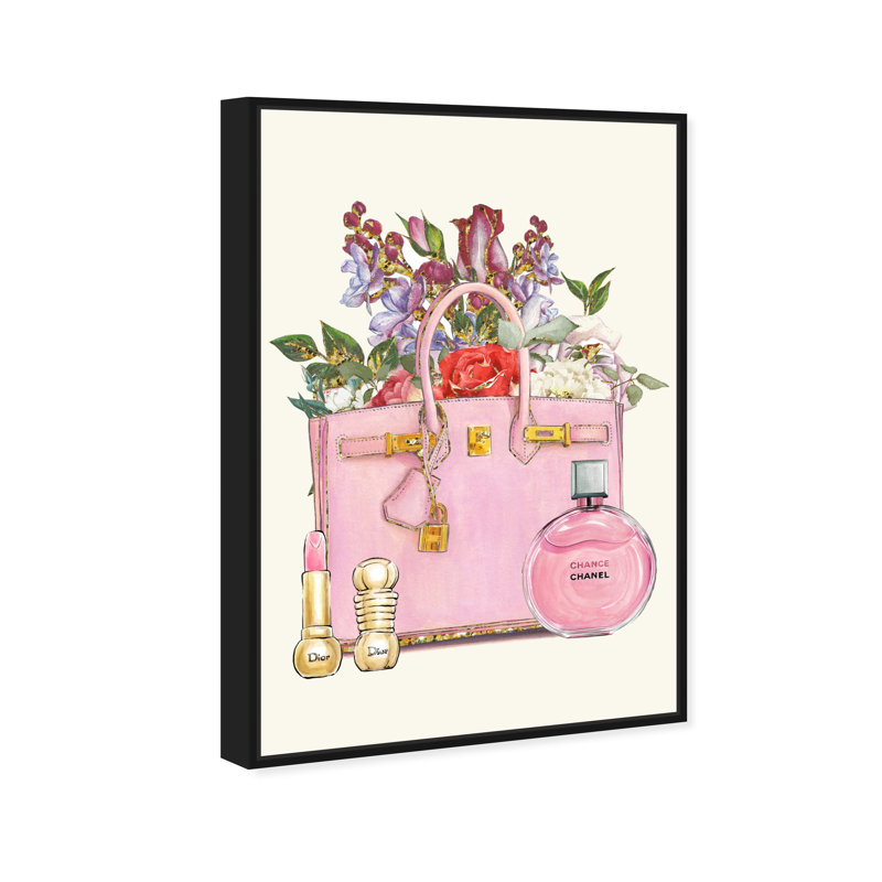 My Floral Gift Handbags - Peinture sur toile, H 45 po x l 30 po, Toile avec cadre noir