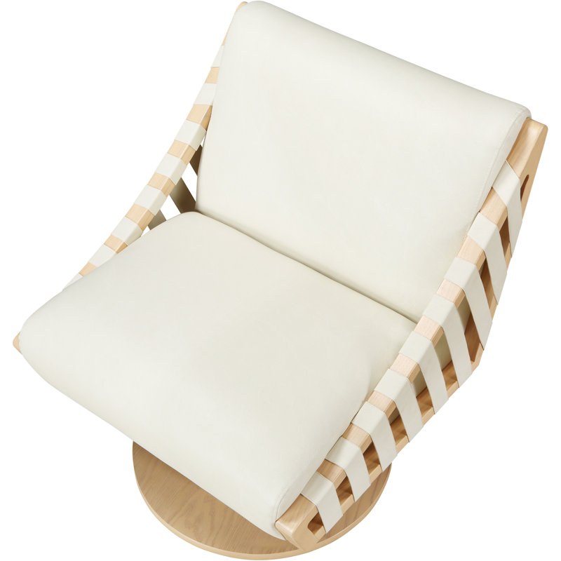 Quinton Vegan Leather Swivel Accent Chair, Natural, Cream Vegan Leather