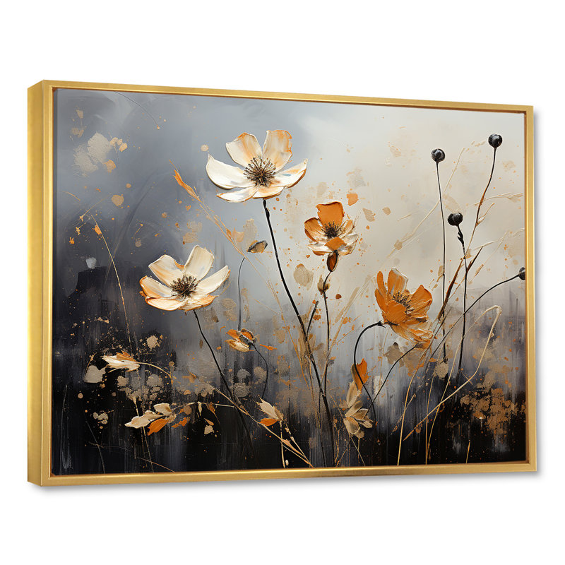 «Moody Flower Meadows» sur toile, H 24 po x l 32 po x P 0,5 po, Cadre flottant doré