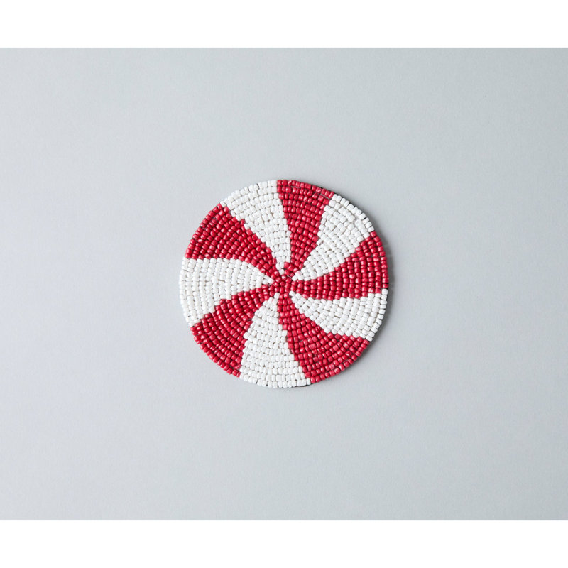Sous-verre de Noël perlé à la main | Décor festif rouge et blanc par Payton James