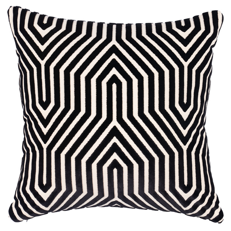 Schumacher x Mary Mcdonald Vanderbilt Velvet Pillow, 18" x 18", Black Geometric