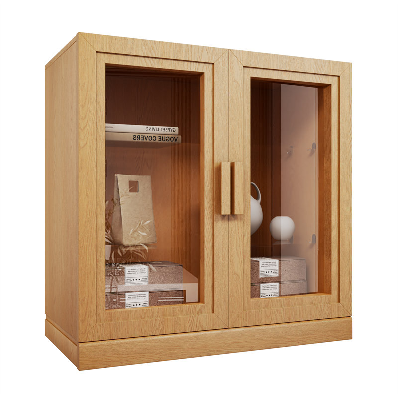 Mance Display Cabinet With Tempered Glass Shelves, Oak