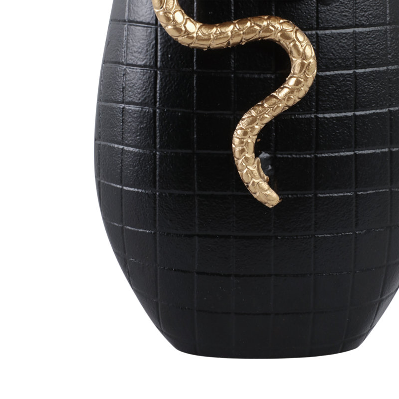Mercer41 Curved Snake On Vase, Black/Gold, 18" H x 10" W x 6" D
