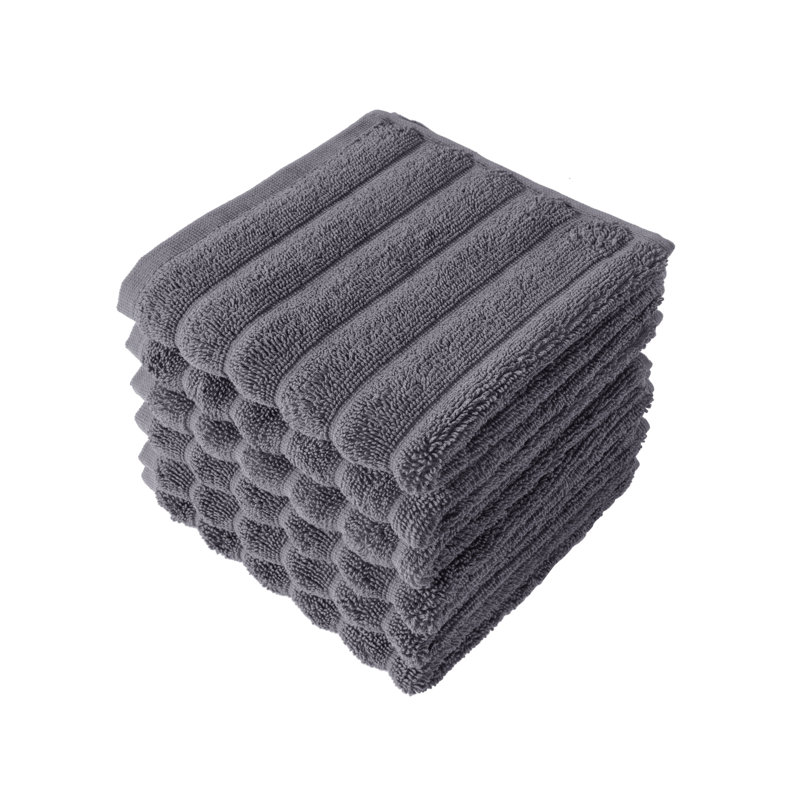 Ensemble de débarbouillettes en coton turc 6 pièces Fralick 13 po x 13 po, Gris