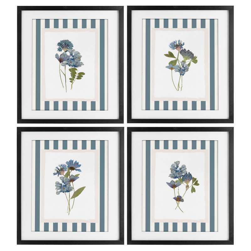 «Summer Memory Florals», ensemble de 4 impressions sous verre encadrées, design par Val Rhodes, H 16 po x l 13 po