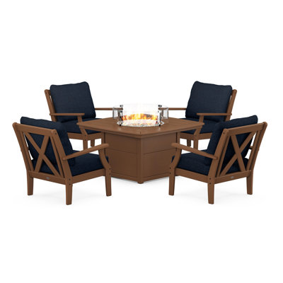 Ensemble de conversation à assise profonde 5 pièces avec foyer Braxton