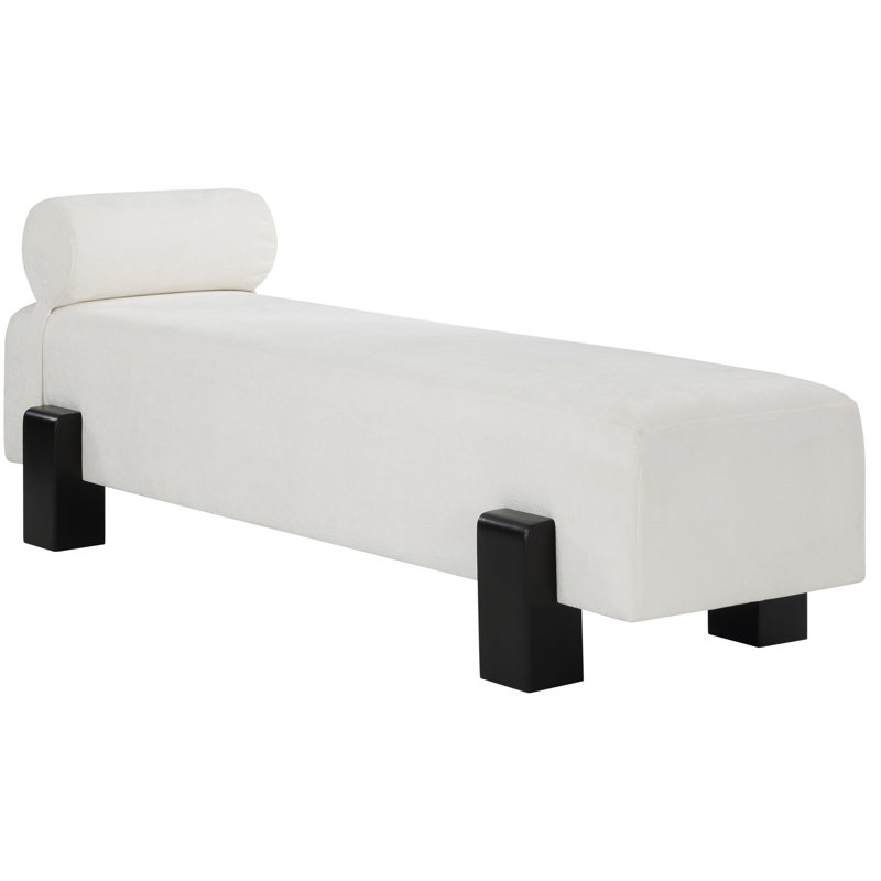 Edison Chenille Fabric Upholstered Bench, Cream Chenille Fabric / Black Finish
