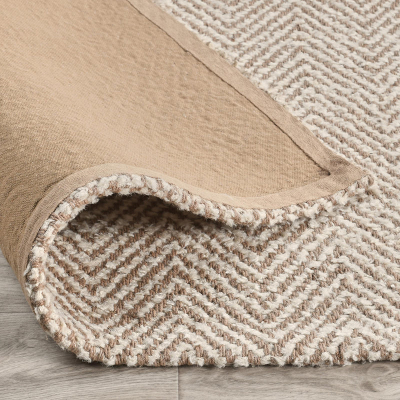 Handmade Ivory Herringbone Wool Blend Chenille 10' x 14' Area Rug
