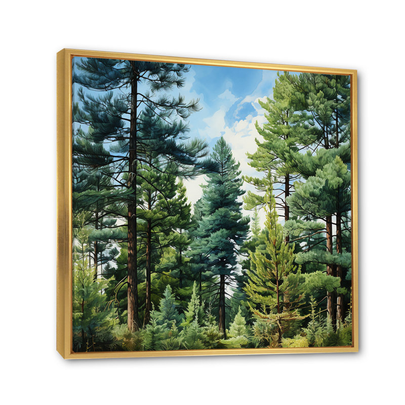 Green Pine Tree Emerald Symphony - impression, Cadre flottant doré, H 24 po x l 24 po x P 1 po