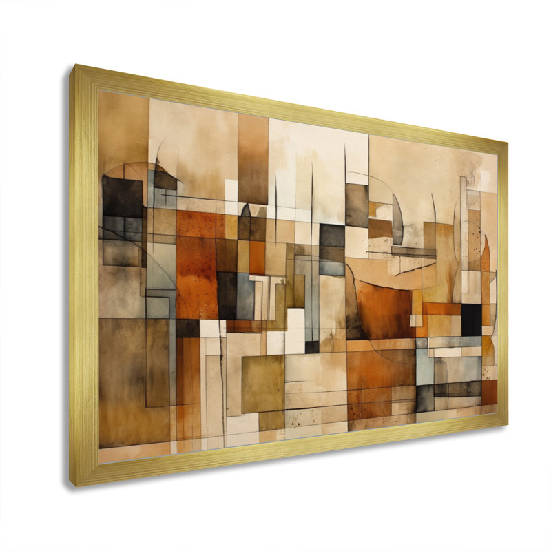 Modernist Expressions IV - Abstract Midcentury, art mural sur toile, Cadre doré simple, H 34 po x l 44 po x P 1,5 po