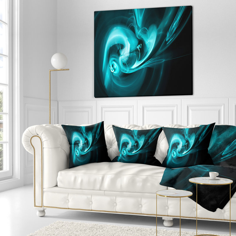 Coloured Smoke Spiral - Coussin décoratif imprimé abstrait, 16 po x 16 po, Bleu sarcelle