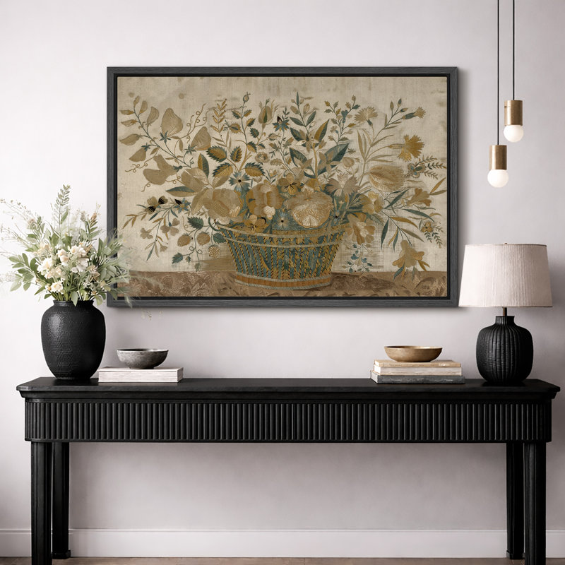 Œuvre d'art rétro panier floral, cuisine rustique botanique ou photos de décor de maison de campagne, impression sur toile encadrée