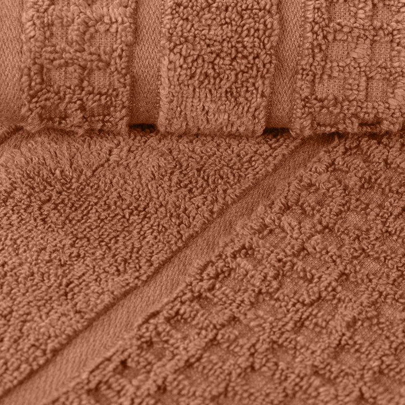   Zero-Twist Cotton Towel Set - Honeycomb Waffle Texture - Quick-Dry, Rust, 8 Piece Towel Set