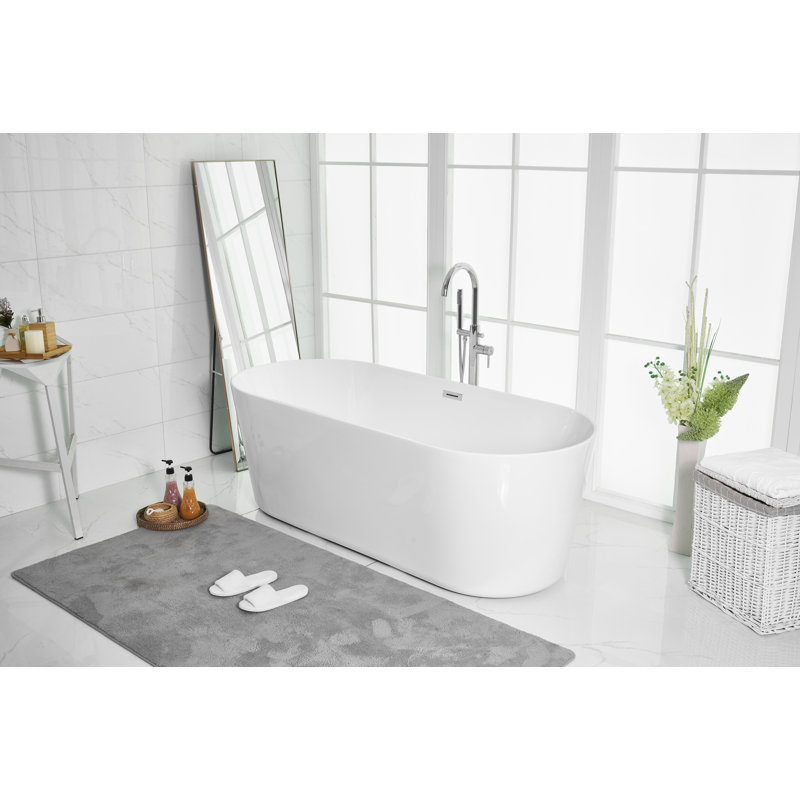Jakeil 71'' x 31.4'' Soaking Acrylic Bathtub, Polished Chrome