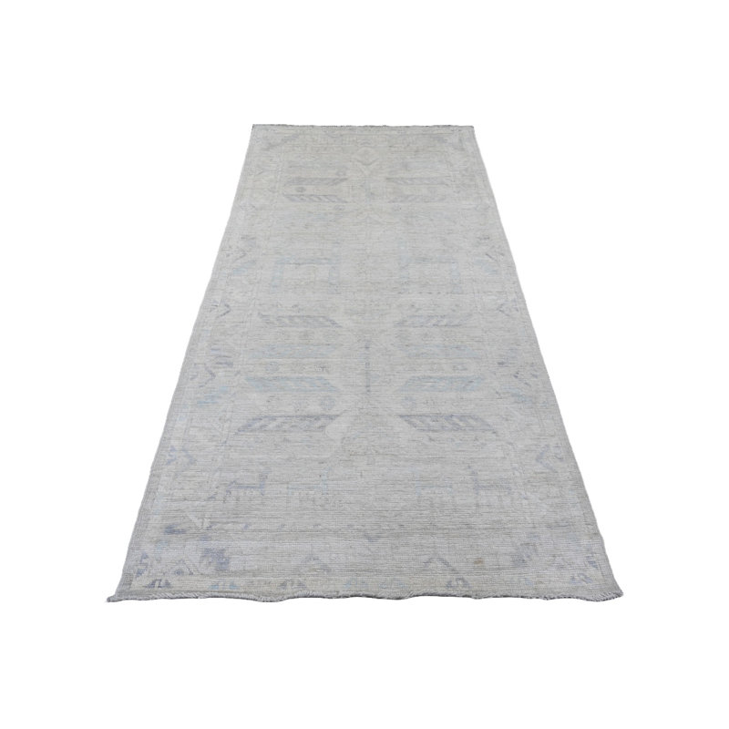 4'1"x8' Gray Anatolian Village Inspired Pure Wool Hand Knotted Runner Rug 03DE241BD7684820A33B1B2C5881D6BA