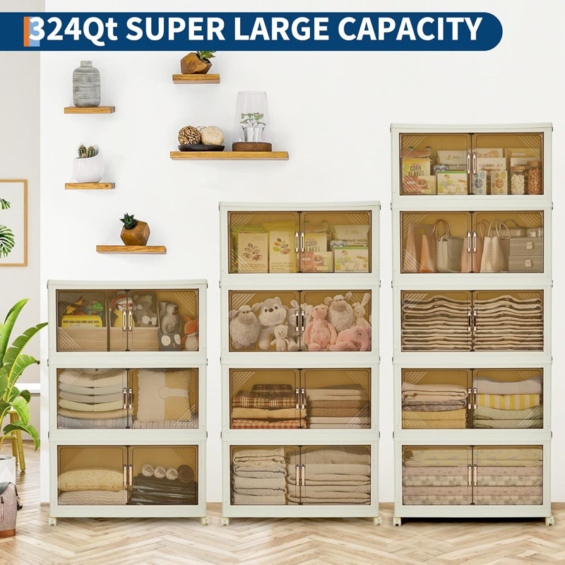 Bacs de rangement empilables, bacs de rangement en plastique avec couvercles, tiroirs de rangement en plastique avec portes et roues magnétiques, organisateurs de placard pliables et pliables pour la maison, le dortoir, le bureau