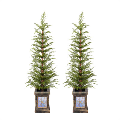 4ft Pre-Lit Artificial Christmas 2-Piece with high-quality PE material,Set Easy Assembly,Potted stand