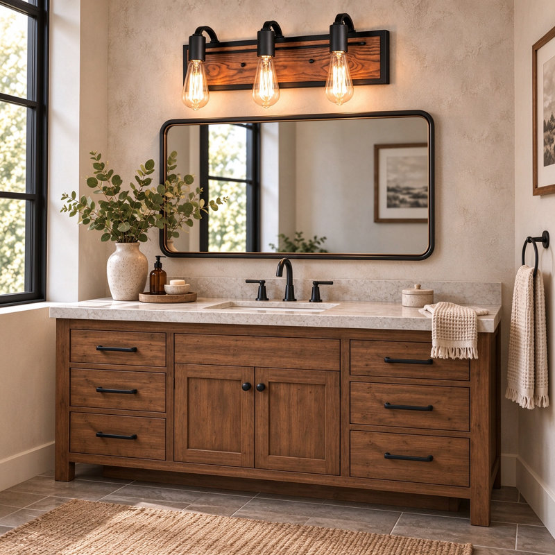 Éclairage pour meuble-lavabo en bois à intensité variable Carlile, 3 lumières