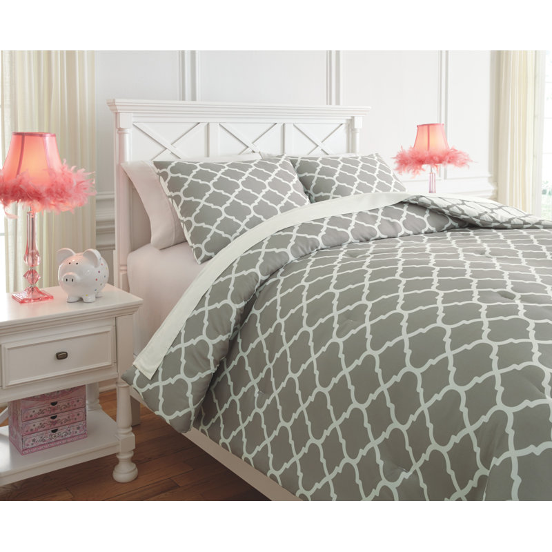 Full White and Gray Reversible Microfiber Comforter Set