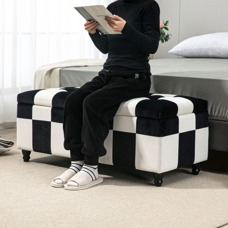 Button-Tufted Velvet Storage Ottoman