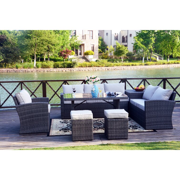 Riedel 7 Piece Rattan Sofa Seating Group with Cushions