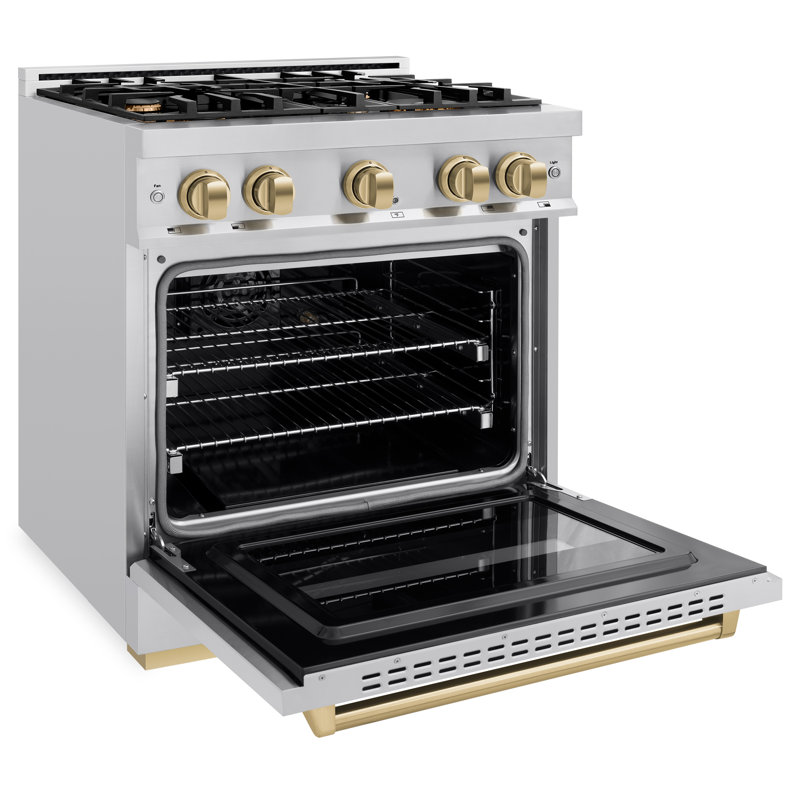 ZLINE Autograph Edition 30" Classic Gas Range w/ 4 Burners & Polished Gold Accents, Champagne Bronze