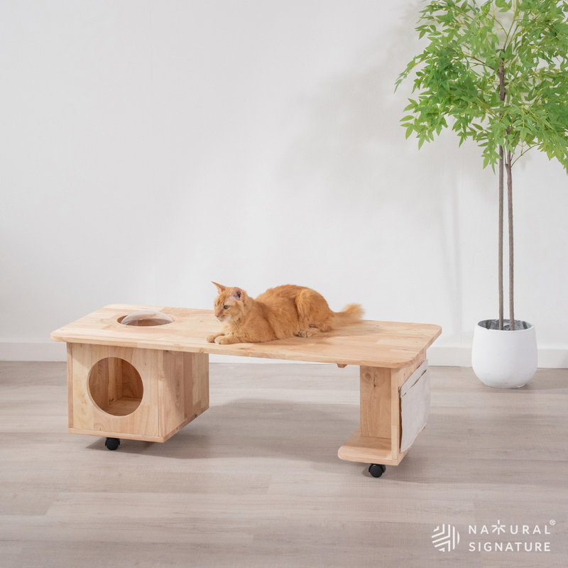 Movable Solid Wood Cat Hideaway Coffee Table