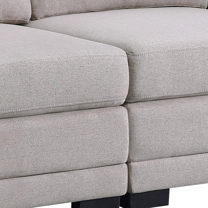 Canapé modulaire réversible en tissu de lin gris clair 121,5 po avec 2 repose-pieds