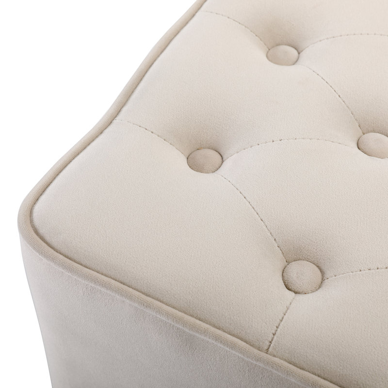 BirdRock Home Square Tufted Velvet Ottoman Foot Rest, Tan, Tan Velvet