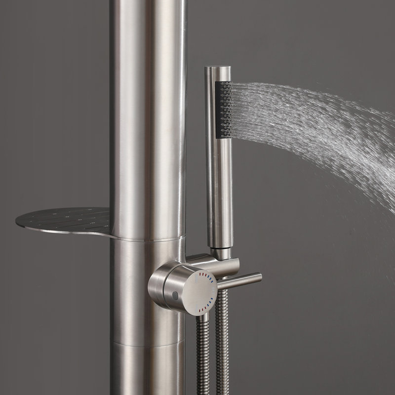 Système de douche d'extérieur avec crochet Pomme de douche à pluie et robinet de douche à main, Acier Inoxydable