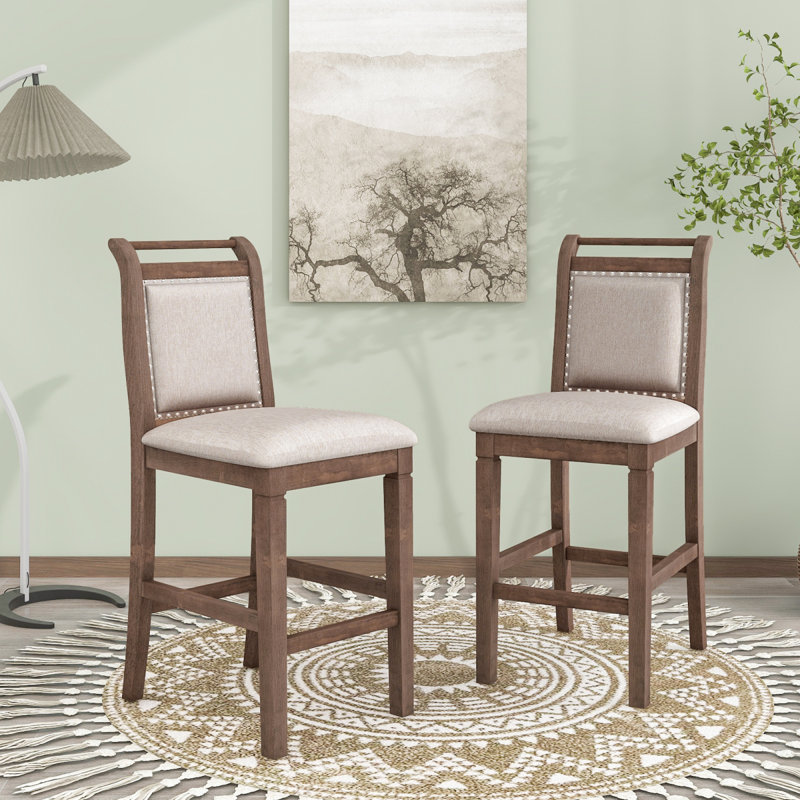 Ensemble de table de salle à manger à hauteur de comptoir en bois 3 pièces avec 2 chaises rembourrées pour petit endroit Topmax