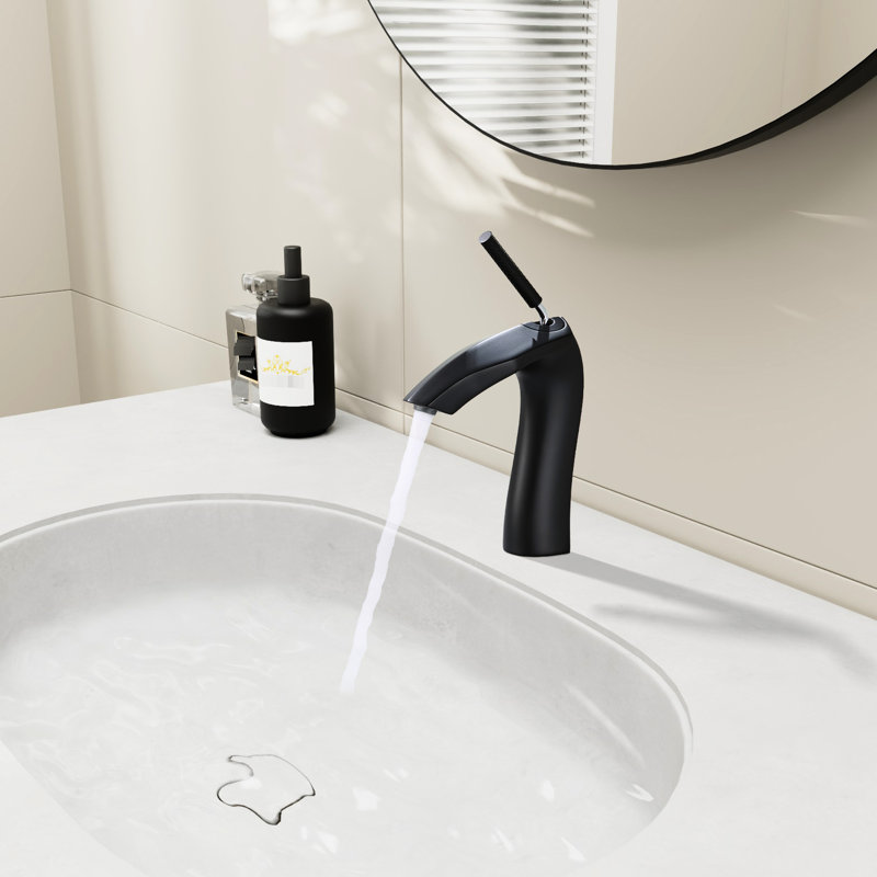 Matte Black Basin Faucet For Bathroom, Single Handle, Brass, Smooth Operation Lavatory Sink Faucet, Hole, Aerated Stream Feature
