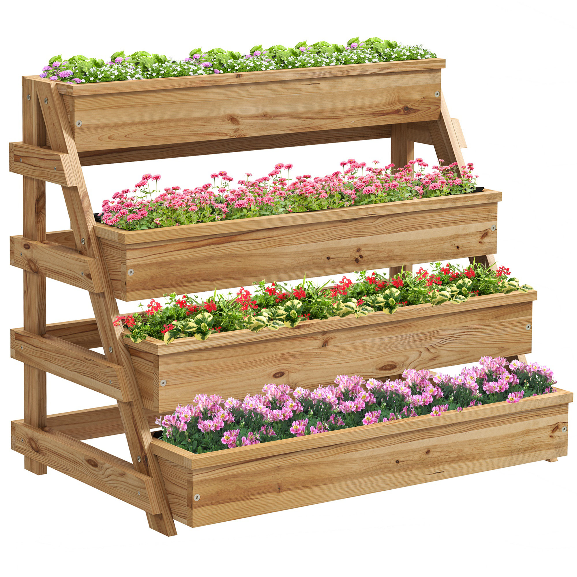 4 Tier Wood Raised Garden Bed with Drainage Holes, Vertical Garden Planter Freestanding Garden Bed, Outdoor Planter Box for Garden, Patio, Balcony | Wayfair