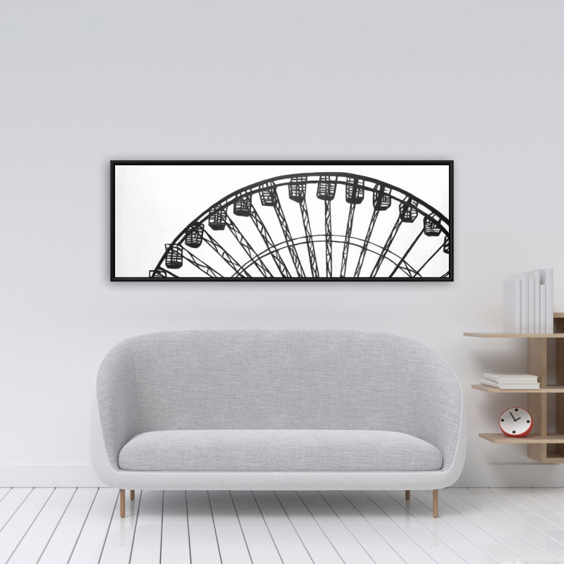 Toile encadrée avec grande roue monochrome | Décoration intérieure, H 49,25 po x l 17,25 po
