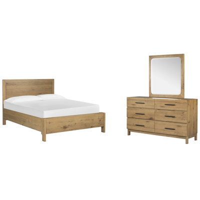Très grand lit à panneaux et commode avec miroir Portrait