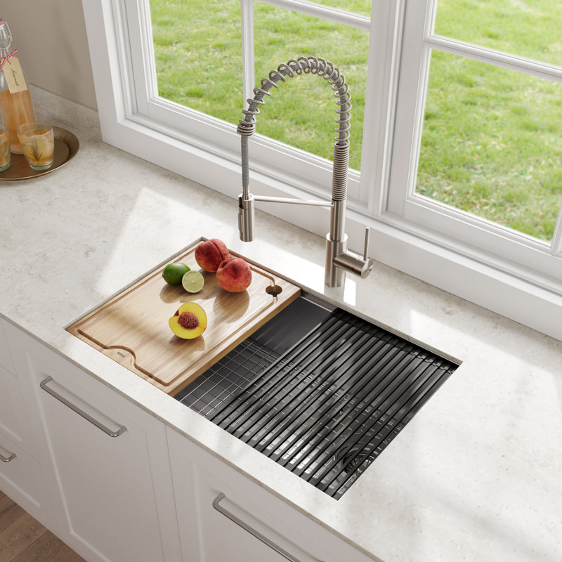 Kore Undermount Kitchen Sink with Garbage Disposal, Silver, 10.5" H x 19" W x 30" D