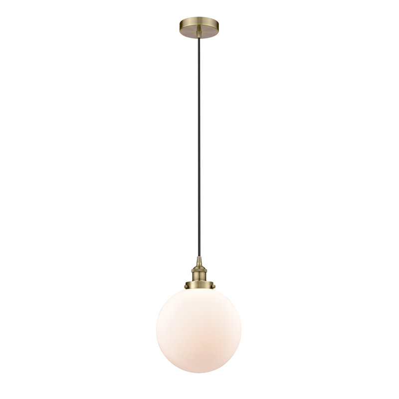 Luminaire suspendu sphère 1 lumière Frederick, Laiton antique, Blanc mat