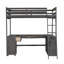 Lit mezzanine simple avec bureau en U, tiroirs et boîtes de rangement brun antique