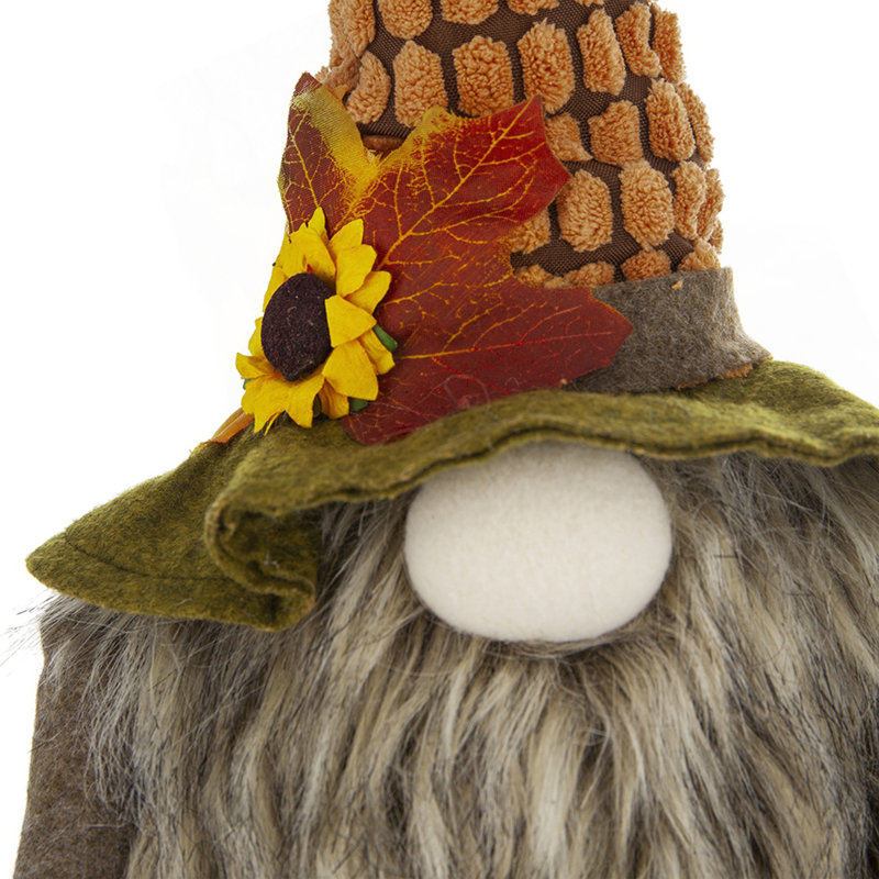 2 pièces 10,2 x 8,7 x 24,5 po tissu assis gnome brun avec feuille d'érable