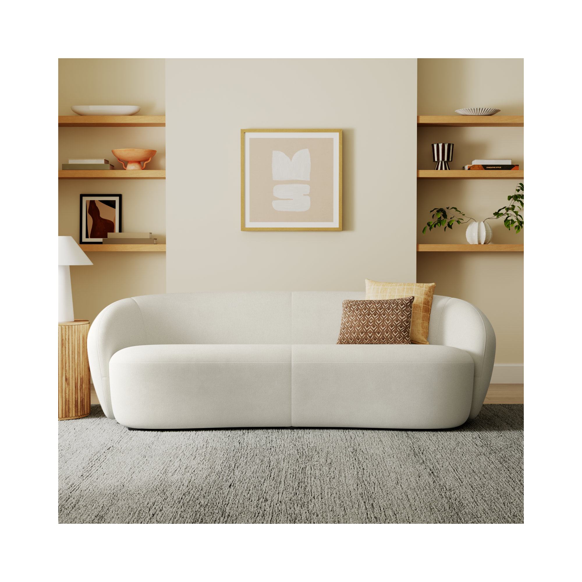 Amadora 90'' Curved Sofa, Capri Ivory Chenille