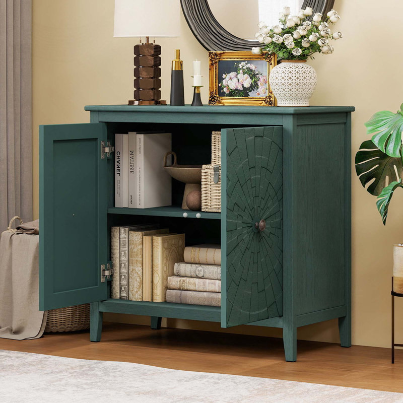 Vintage Sideboard Cabinet With Carved Roman Column Legs, Hidden Storage Compartments, Reinforced Structure, Raised Base For Easy Cleaning