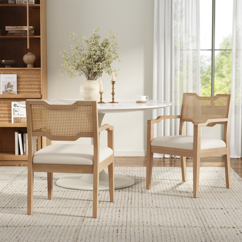 Ensemble de chaises de salle à manger Farmhouse, ensemble de 2 chaises de cuisine rembourrées avec dossier en rotin