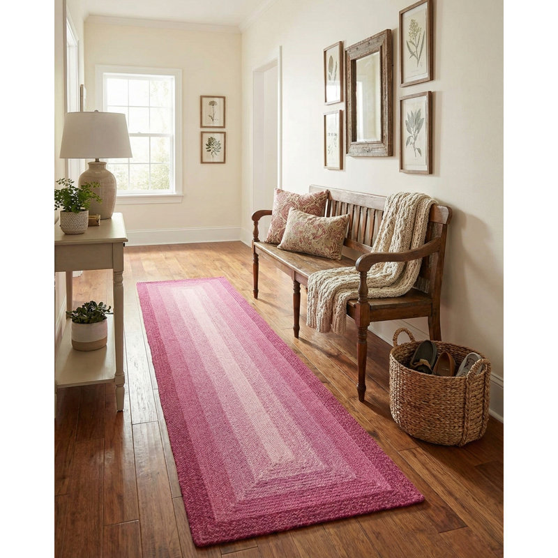  Ombre Hand Braided Wool Rug, Pink, Runner 2' x 6'1"