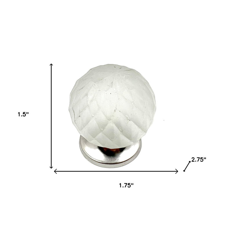 Ensemble de six boutons de tiroir sphériques en verre blanc givré