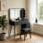 Modern Makeup Vanity Desk with LED Lights & Mirror, 4 Drawer Dressing Table Set with Stool, 3 Colors Dimmable Brightness, Space-Saving for Bedroom-1097950051